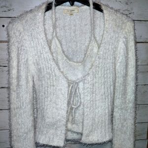 Cropped white sweater cardigan and sweater tank top